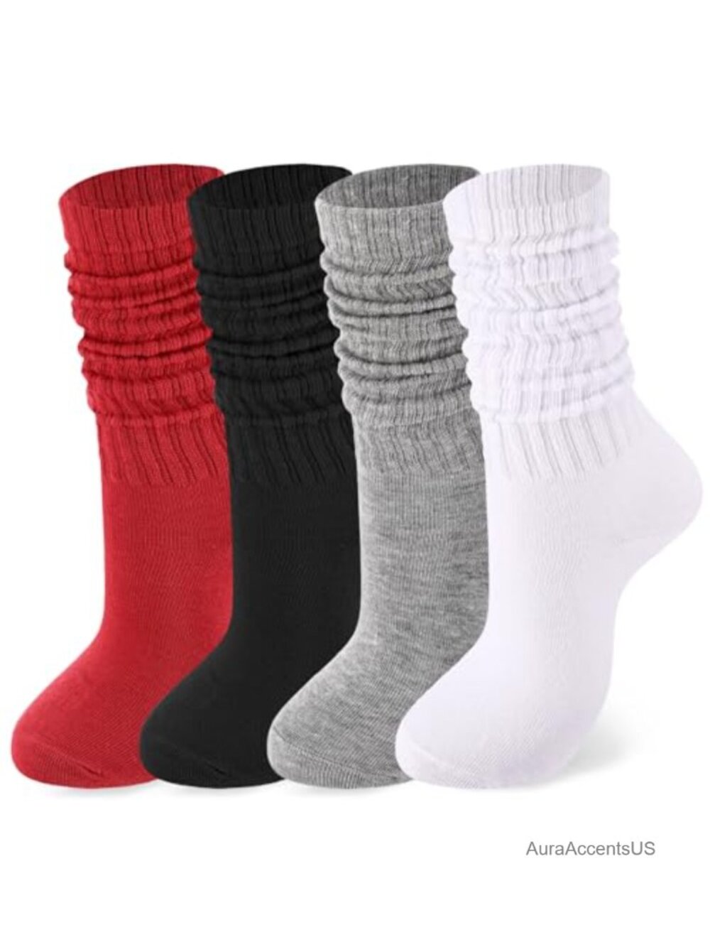 Slouch Socks for Women 2-Way Knit Knee-High Crew Socks 4 Pair Set